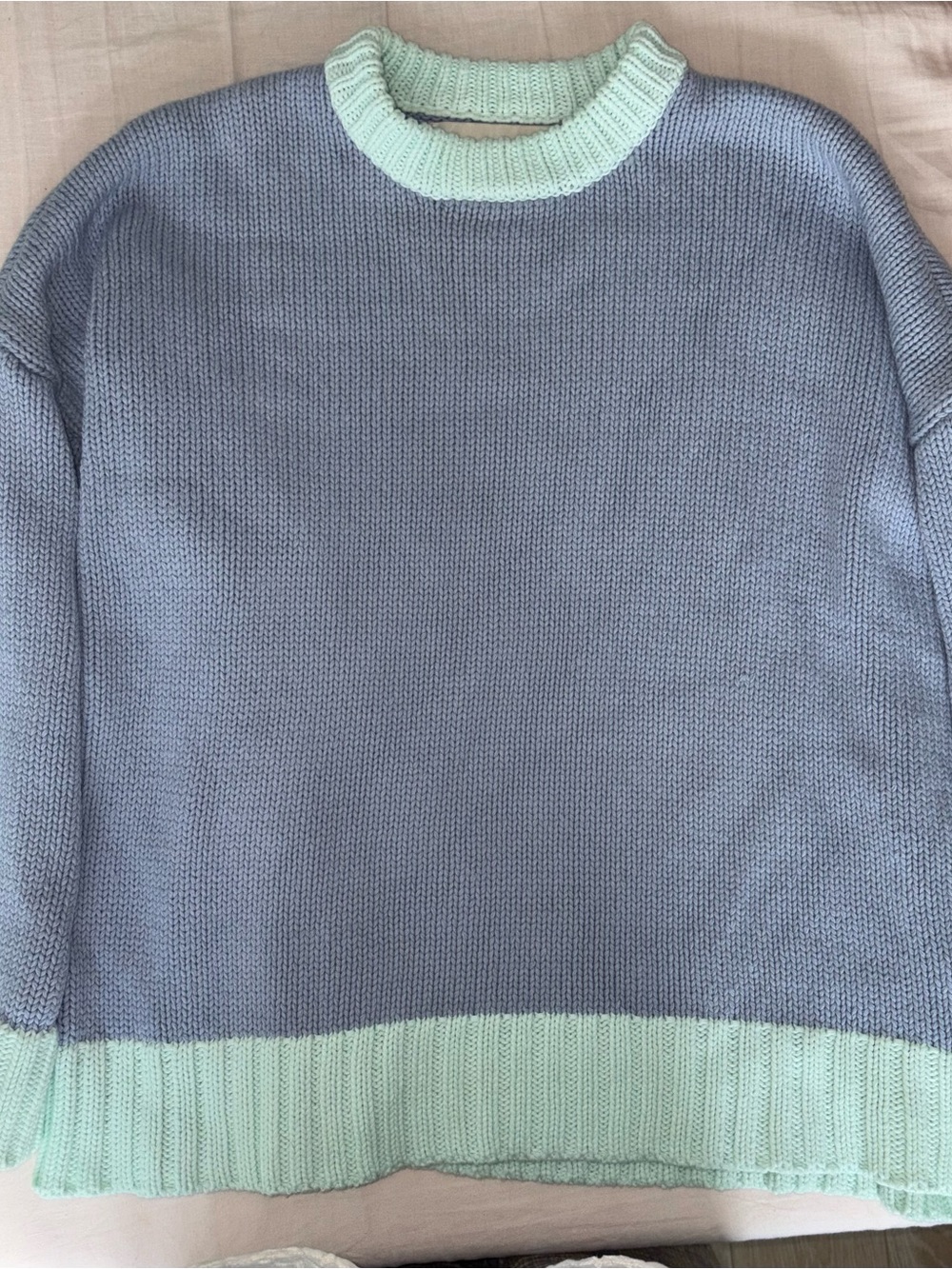 La Blanca Two-Tone Crewneck Sweater in Light Blue and Mint Green